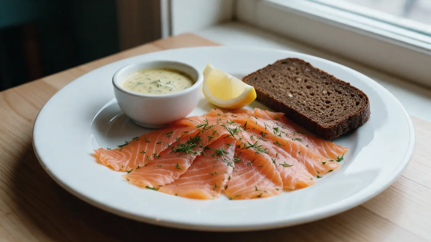 Gravad lax med hovmästarsås, dill och rågbröd